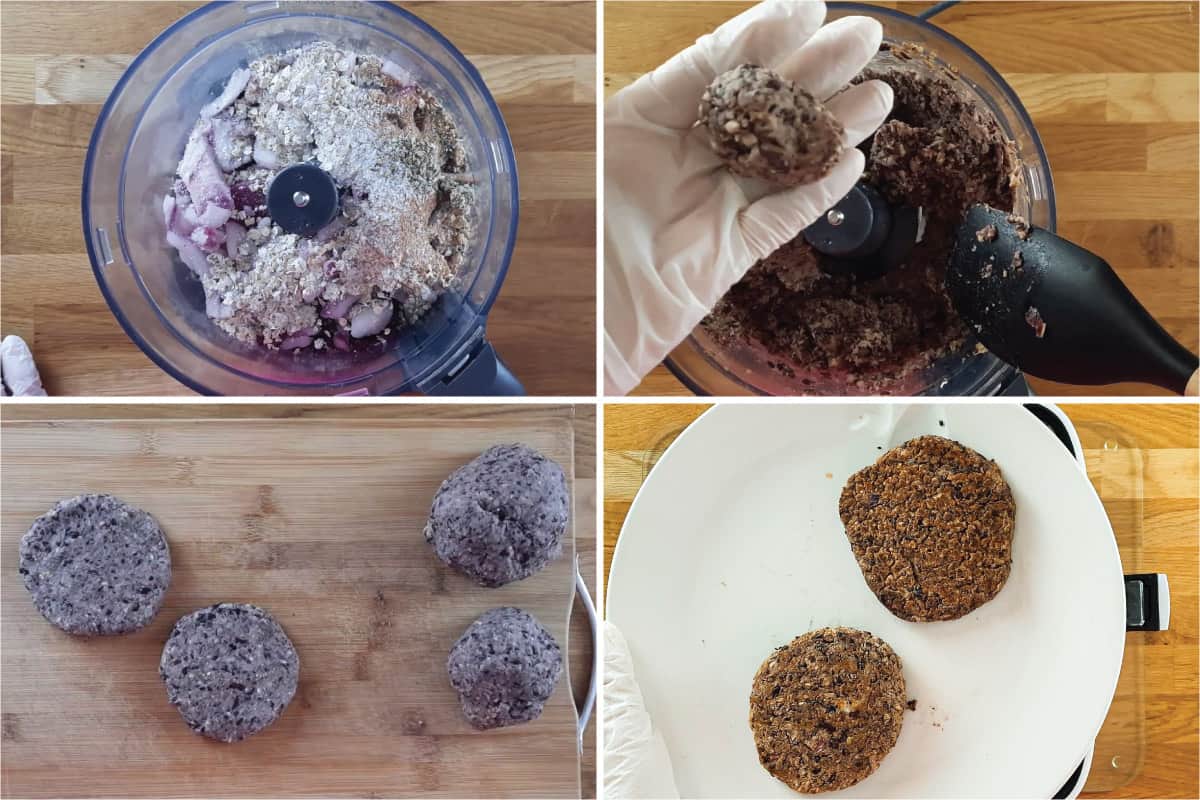 The process of making Plant Based Black Bean Burgers.