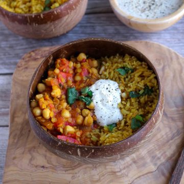 Chickpea curry with rice.