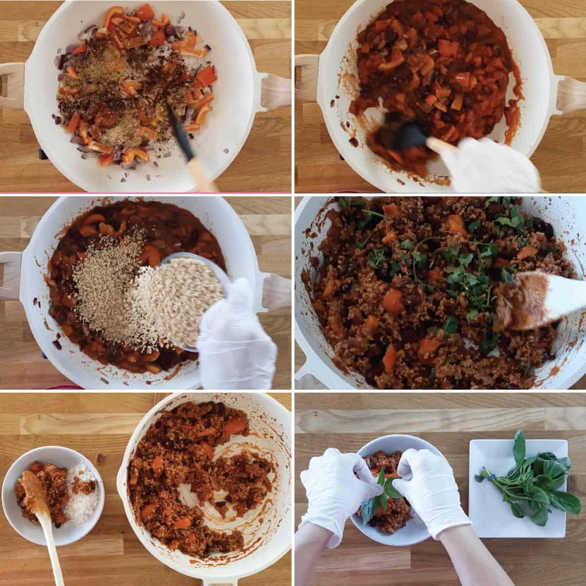 The process of making 5 Minute One Pot Vegan Chili.