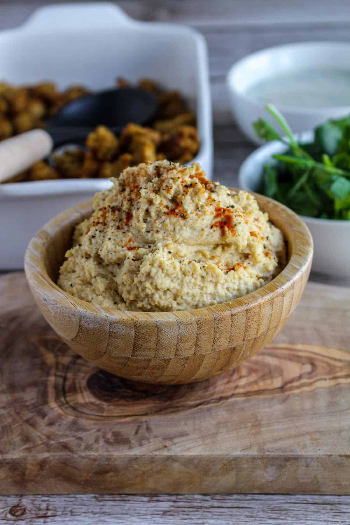 Creamy Hummus Recipe Without Garlic in a bowl.