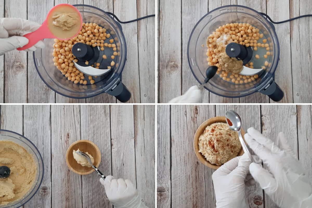 The process of making Creamy Hummus.