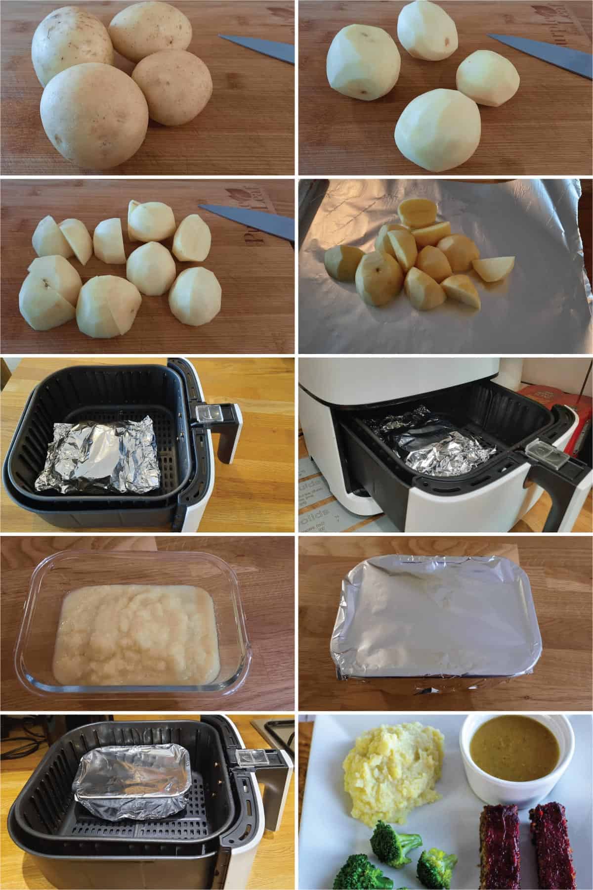The process of making Air Fryer Mashed Potatoes.
