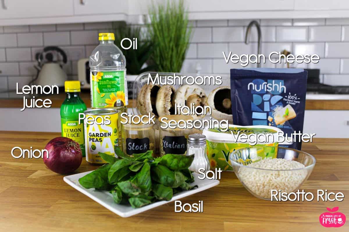 Ingredients for Easy Vegan Oven Baked Risotto.