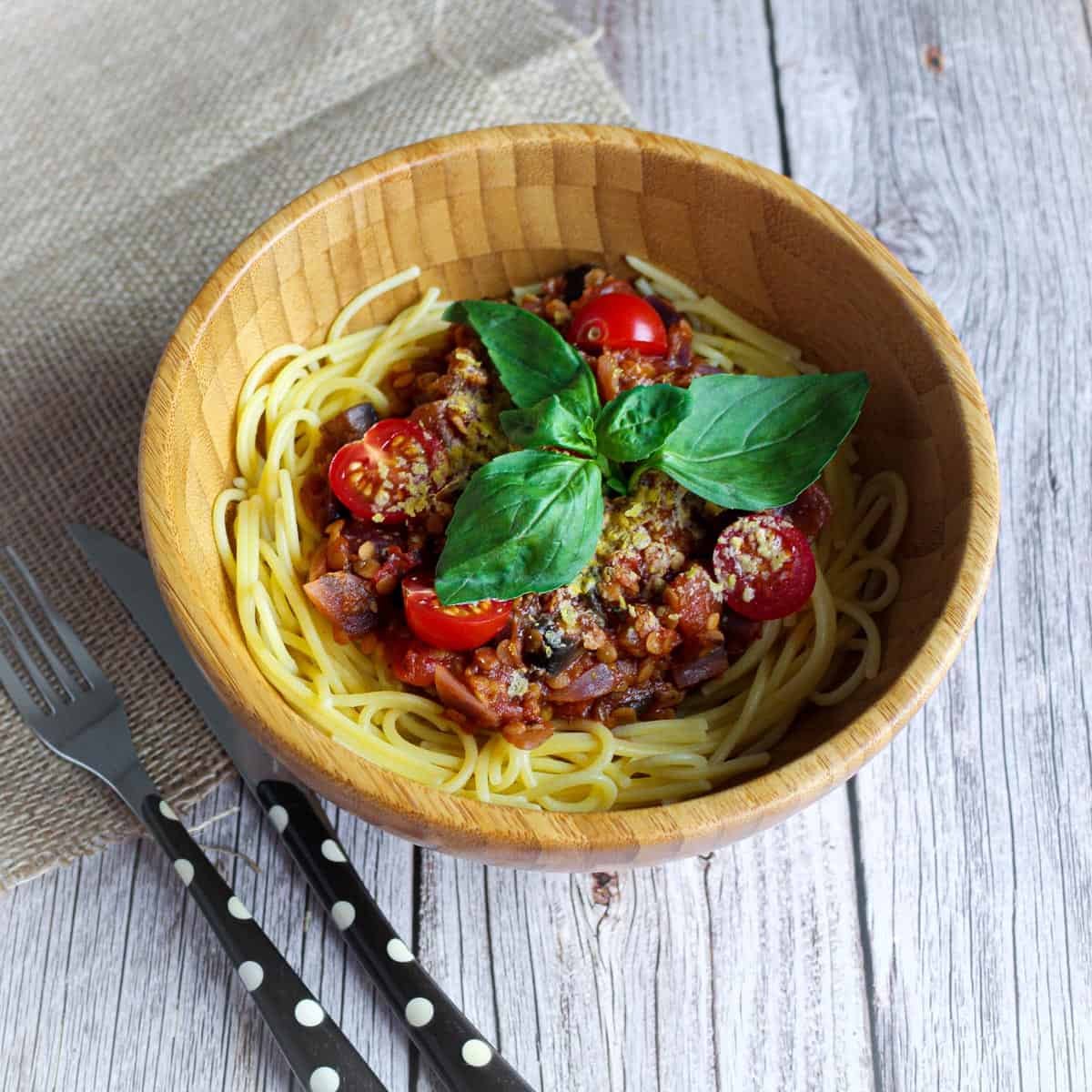 Quick Red Lentil Vegan Spaghetti Bolognese