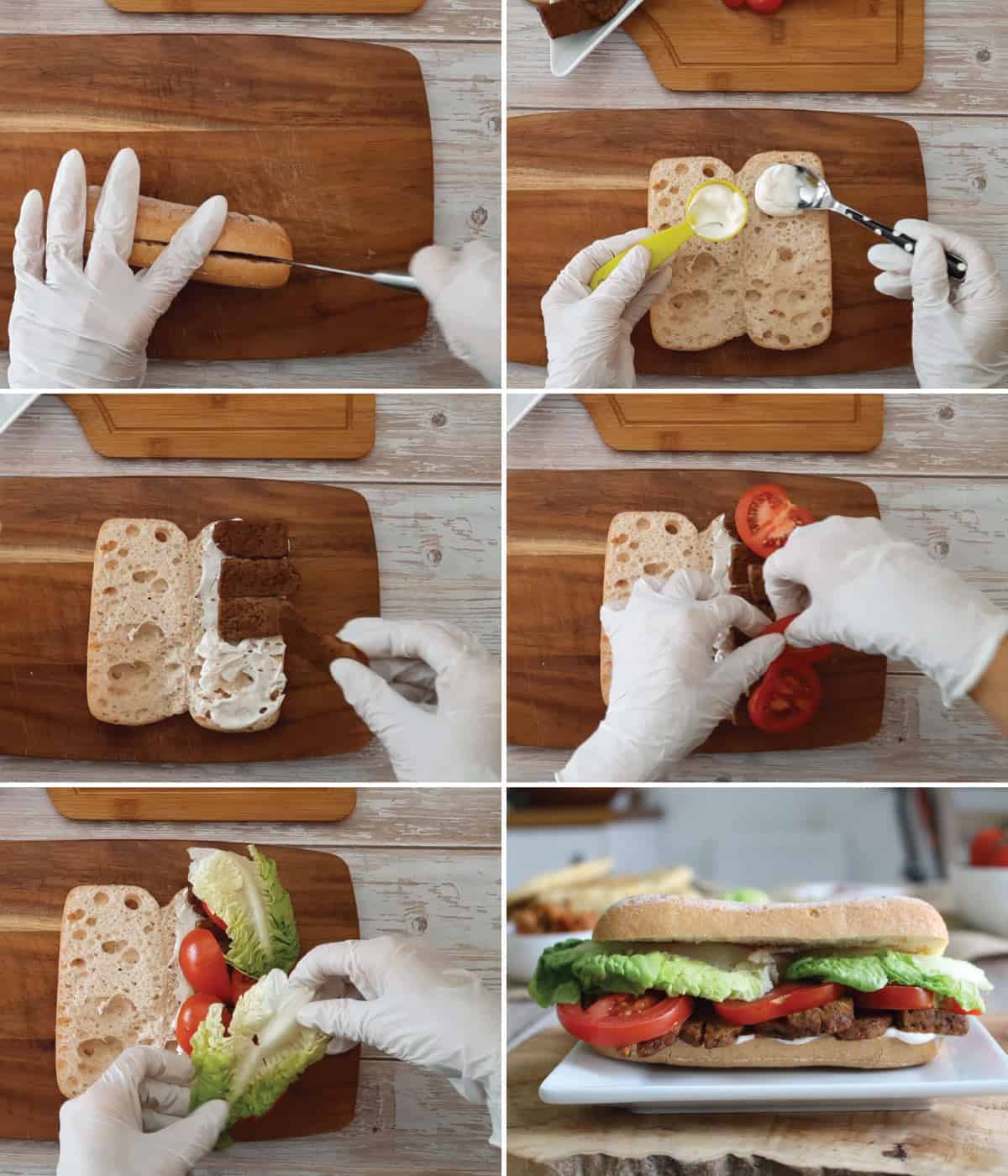 The process of Smoked Vegan Tempeh BLT Bacon Sandwich.