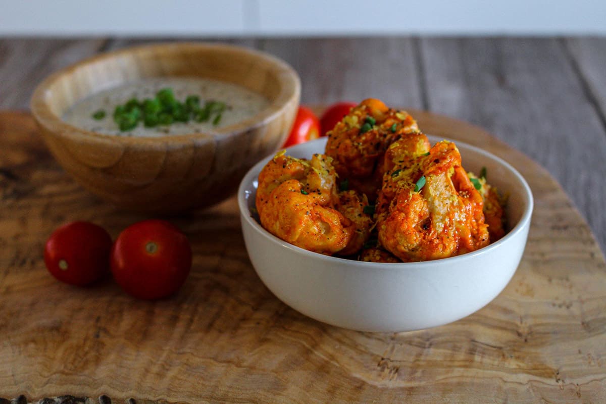 Spicy Vegan Cauliflower Buffalo Wings.