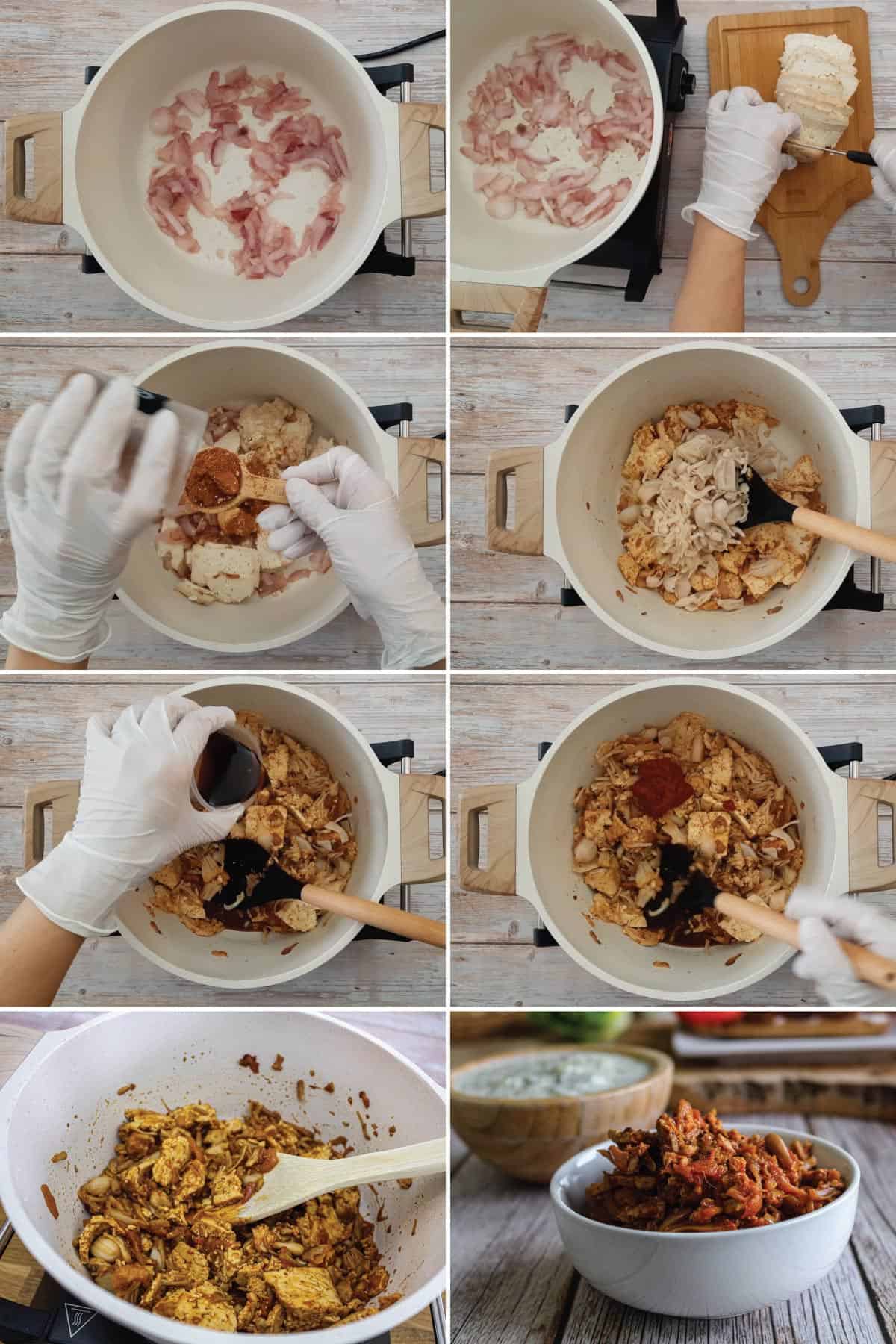 The process of making Vegan Jackfruit Shredded Chicken.